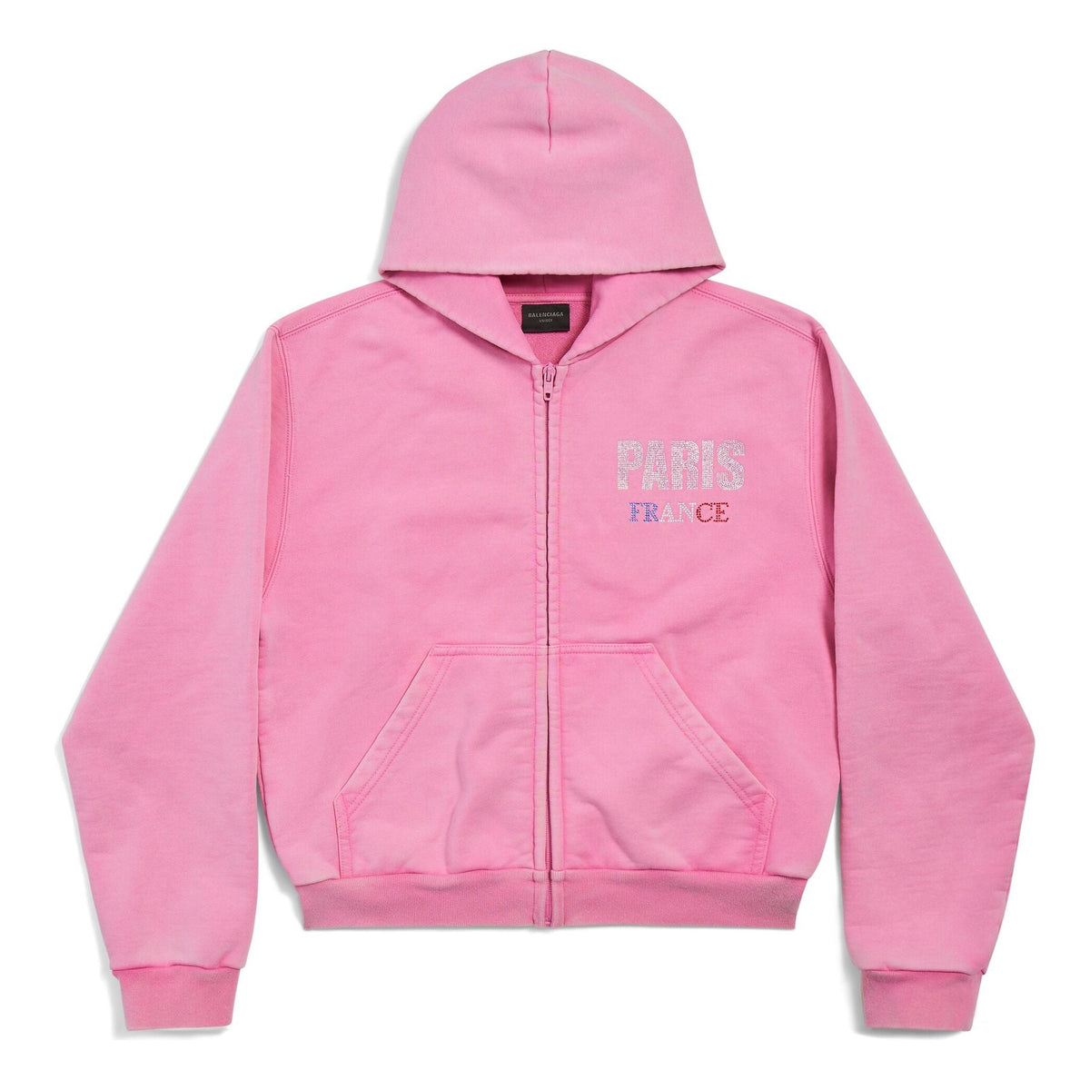 (WMNS) Balenciaga Paris Strass Full Zip Hoodie Small Fit 'Faded Pink' 811611TRVL49568