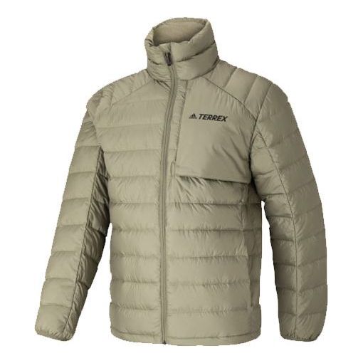 adidas Terrex Logo Printing Outdoor Stay Warm Stand Collar Down Jacket Green HE3687