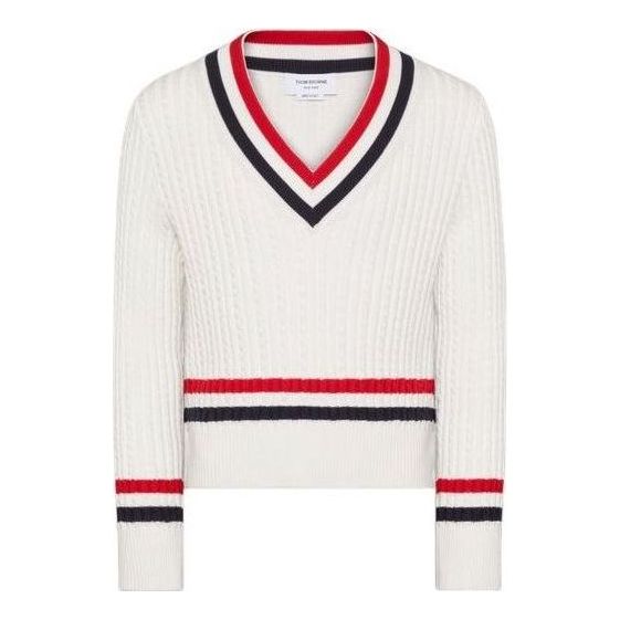 THOM BROWNE Rwb Stripe Cricket Pullover 'White' MKA581A-Y3014-100