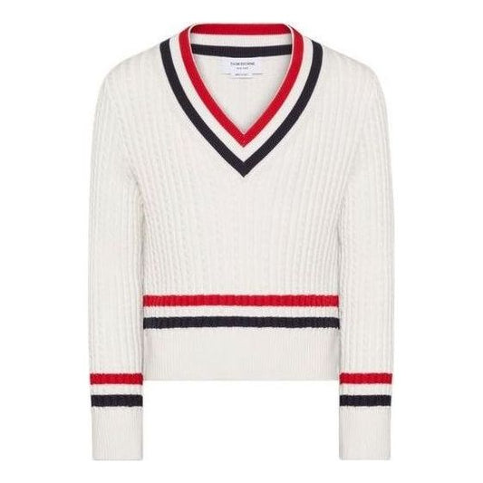 THOM BROWNE Rwb Stripe Cricket Pullover 'White' MKA581A-Y3014-100