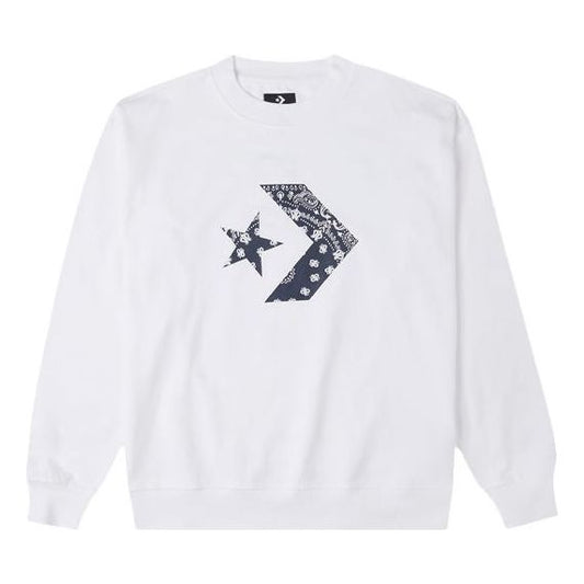 Men's Converse Cashew Logo Knit Sports Round Neck Pullover White 10023164-A01
