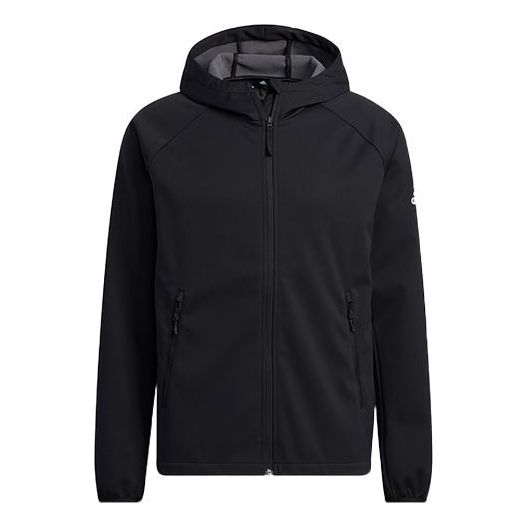 adidas Softshell Jkt Outdoor Sports Solid Color Logo Fleece Lined Hooded Jacket Black H13799