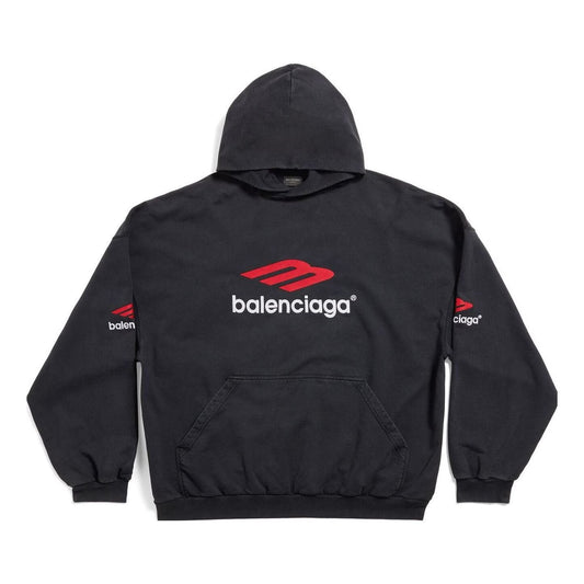 Balenciaga 3B Sports Icon Hoodie Oversized 'Black Red White' 739024TPVD81470