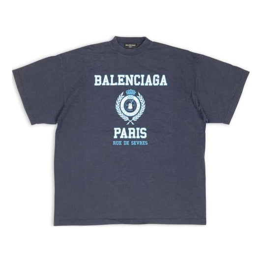 Balenciaga College Crest Oversized T-Shirt 'Navy' 694576TMV954140
