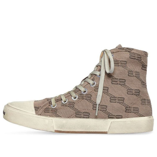 (WMNS) Balenciaga Paris High Top Sneakers 'Tan BB Monogram Cotton and White Rubber' 688756W3RQ12298