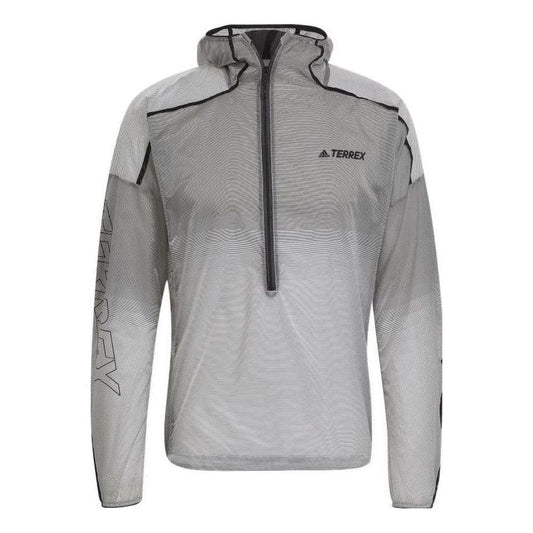 adidas Half Zipper Outdoor Sports hooded Windproof Jacket light grey H11748