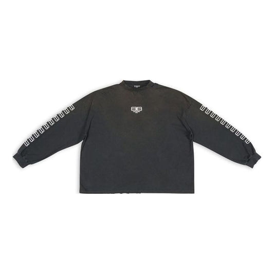 Balenciaga Embroidered BB Sleeve Crewneck Sweater 'Washed Black White' 699191TMVG79034