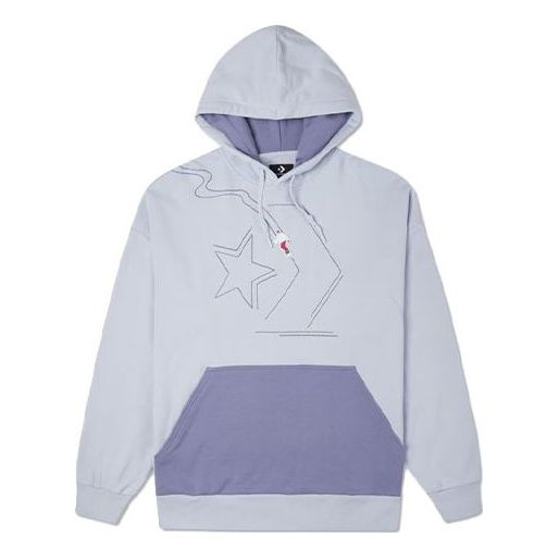 (WMNS) Converse Loose Colorblock Fleece Lined Hoodie Light Blue 10023515-A01